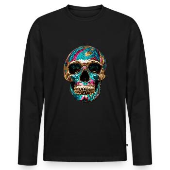 Skull, metallic, sequins, rivets, gold, silver - Men's Premium Organic Long Sleeve Shirt - black - Front - Nico (187cm)
