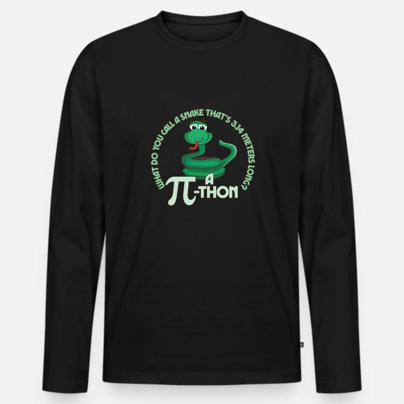 Math Pun Pi-thon Funny Snake Mathematics Meme - Männer Premium Bio Langarmshirt - Schwarz