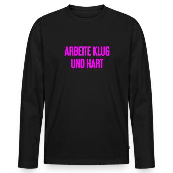 Arbeite Klug Und Hart – Erfolgs-Motto für Macher - Männer Premium Bio Langarmshirt - Schwarz - Vorne - Nico (187cm)