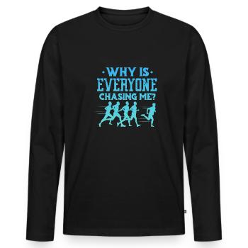 Pourquoi tout le monde me poursuit – Runner Country - T-shirt manches longues Premium bio Homme - noir - Devant - Nico (187cm)