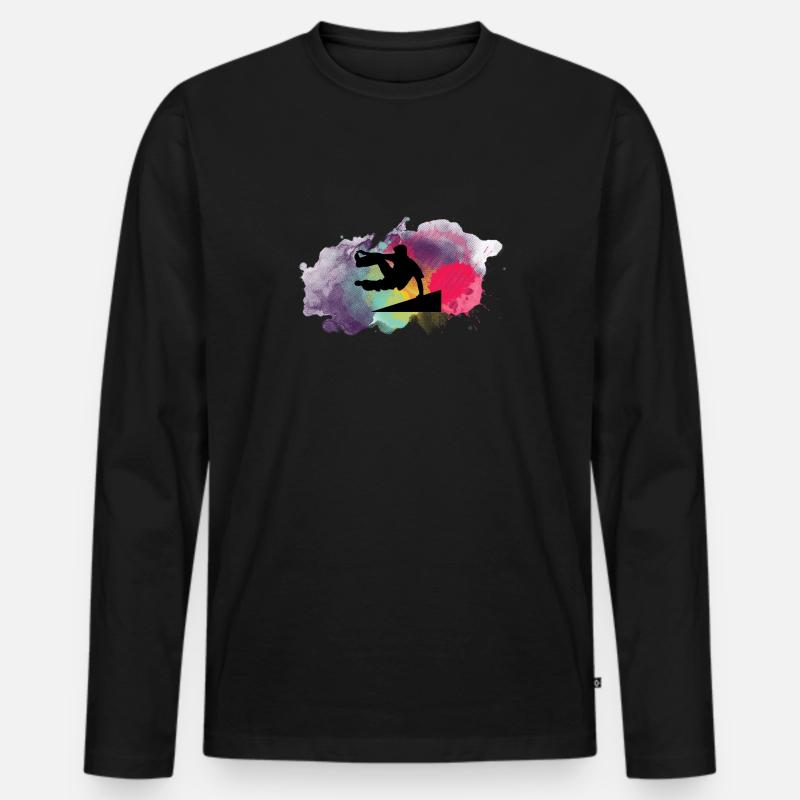 Parkours Sihouette Jump Splash - Männer Premium Bio Langarmshirt - Schwarz