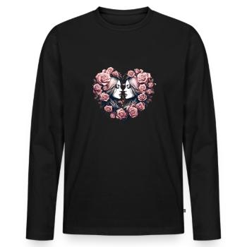 Rosenherz Liebe - Hochzeitstag Design für Frauen - Männer Premium Bio Langarmshirt - Schwarz - Vorne - Nico (187cm)
