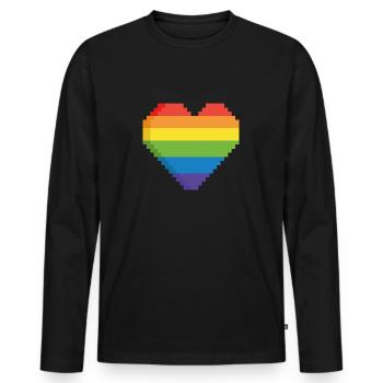 Pixel Heart, Love, Rainbow, Gay, Pride - Men's Premium Organic Long Sleeve Shirt - black - Front - Nico (187cm)