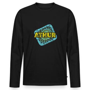 Freizeit Athur - Männer Premium Bio Langarmshirt - Schwarz - Vorne - Nico (187cm)