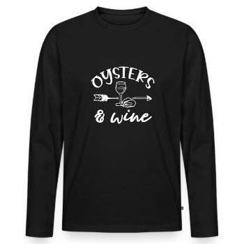 Funny Saying Seafood Chef Huîtres et vin - T-shirt manches longues Premium bio Homme - noir - Devant - Nico (187cm)