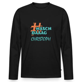 First name Surname Christoph - Men's Premium Organic Long Sleeve Shirt - black - Front - Nico (187cm)