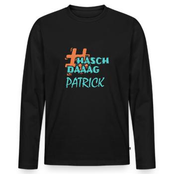 Geschenkidee Patrick - Männer Premium Bio Langarmshirt - Schwarz - Vorne - Nico (187cm)