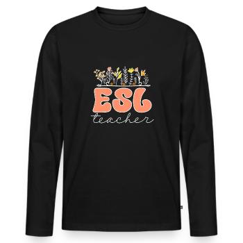 Professeur d’anglais langue seconde langue étrangère - T-shirt manches longues Premium bio Homme - noir - Devant - Nico (187cm)
