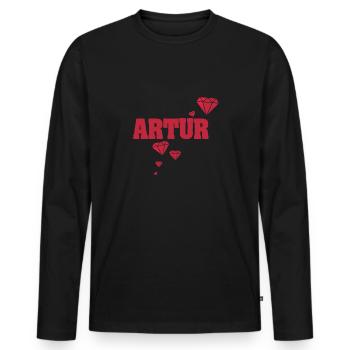 Geschenkidee Artur - Männer Premium Bio Langarmshirt - Schwarz - Vorne - Nico (187cm)