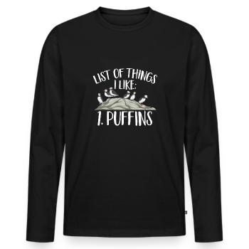 puffin puffin auke birds Lunde - Men's Premium Organic Long Sleeve Shirt - black - Front - Nico (187cm)