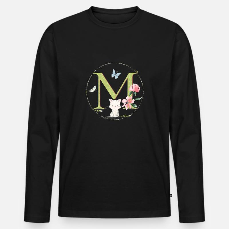 Lettre initiale M avec chat - T-shirt manches longues Premium bio Homme - noir