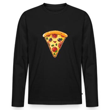 FUNNY PIZZA FACE FAST FOOD LOVER - Men's Premium Organic Long Sleeve Shirt - black - Front - Nico (187cm)