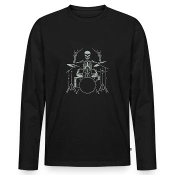 Squelette de crâne de batteur sur la batterie - T-shirt manches longues Premium bio Homme - noir - Devant - Nico (187cm)