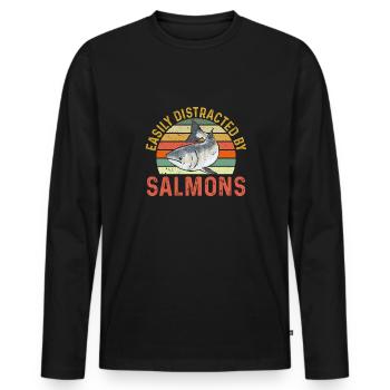 Pêche au saumon Pêcheur de saumon - T-shirt manches longues Premium bio Homme - noir - Devant - Nico (187cm)