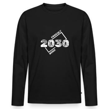 Geschenkidee 2030 - Männer Premium Bio Langarmshirt - Schwarz - Vorne - Nico (187cm)
