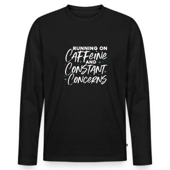 fonctionnant à la caféine et aux préoccupations constantes Design - T-shirt manches longues Premium bio Homme - noir - Devant - Nico (187cm)