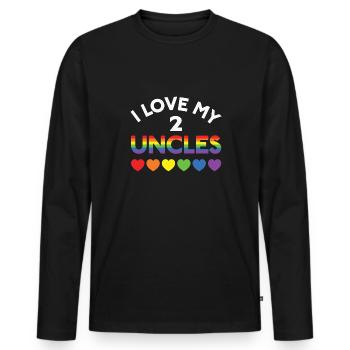 LBGT Flag Gay Pride Human Love my 2 Uncles - Men's Premium Organic Long Sleeve Shirt - black - Front - Nico (187cm)