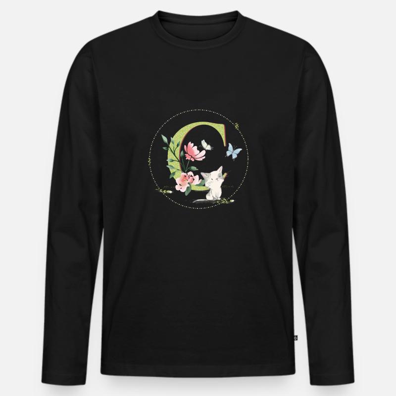 Anfangsbuchstabe C mit Katze - Männer Premium Bio Langarmshirt - Schwarz
