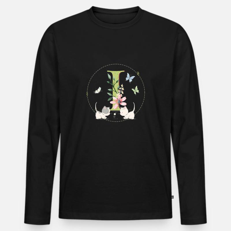 Anfangsbuchstabe I mit Katze - Männer Premium Bio Langarmshirt - Schwarz