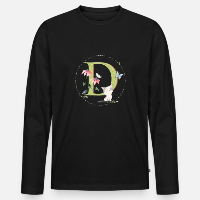 Lettre initiale D avec chat - T-shirt manches longues Premium bio Homme - noir