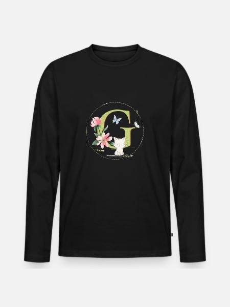 Anfangsbuchstabe G mit Katze - Männer Premium Bio Langarmshirt - Schwarz
