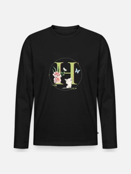 Initial letter A with cat - Men's Premium Organic Long Sleeve Shirt - black
