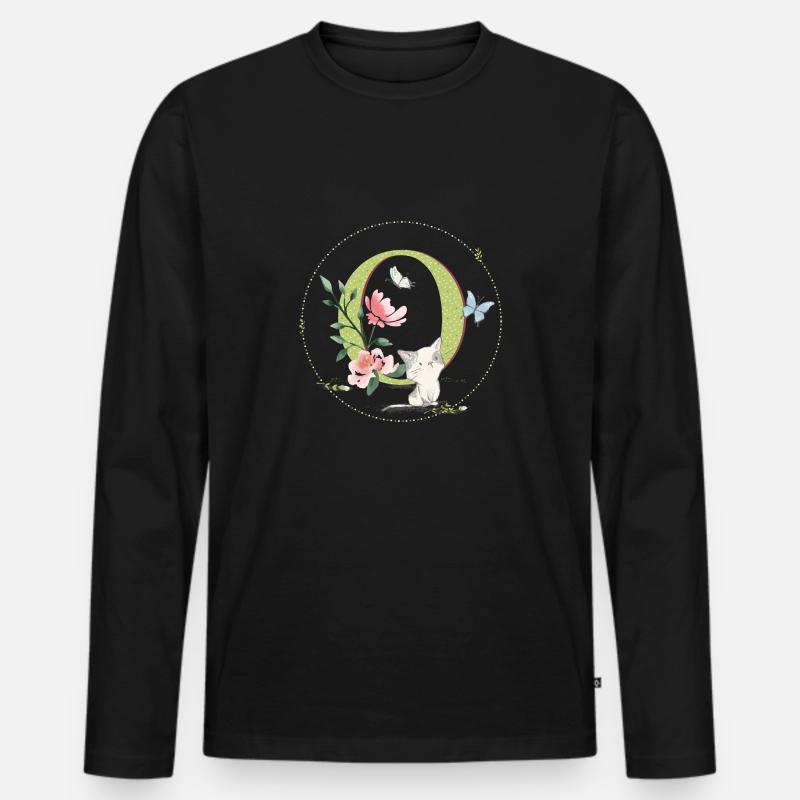 Anfangsbuchstabe O mit Katze - Männer Premium Bio Langarmshirt - Schwarz