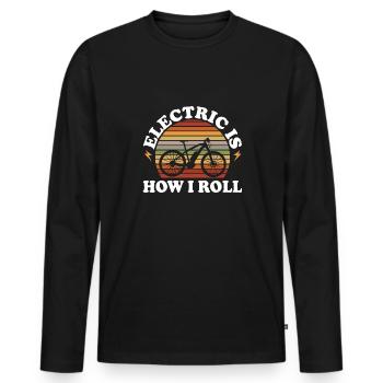 Electric Bike Cycling Biker E-Bike - Men's Premium Organic Long Sleeve Shirt - black - Front - Nico (187cm)
