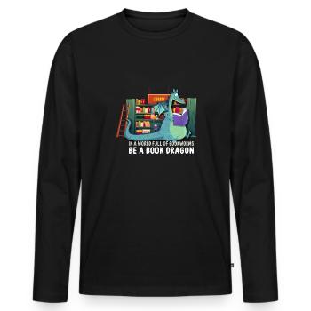 Bookworm Bookdragon Books Dragon Book Fan Reading Fan - Men's Premium Organic Long Sleeve Shirt - black - Front - Nico (187cm)