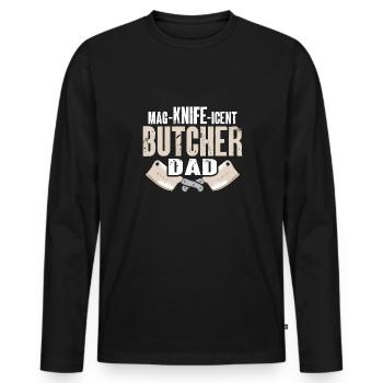 Butcher Butcher Butcher Butcher’s Gift - T-shirt manches longues Premium bio Homme - noir - Devant - Nico (187cm)