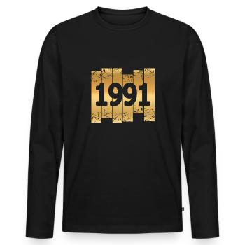 1991 - Männer Premium Bio Langarmshirt - Schwarz - Vorne - Nico (187cm)