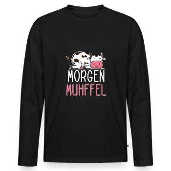 MUHffel Morgenmuffel Kuh Muh - Männer Premium Bio Langarmshirt - Schwarz - Vorne - Nico (187cm)