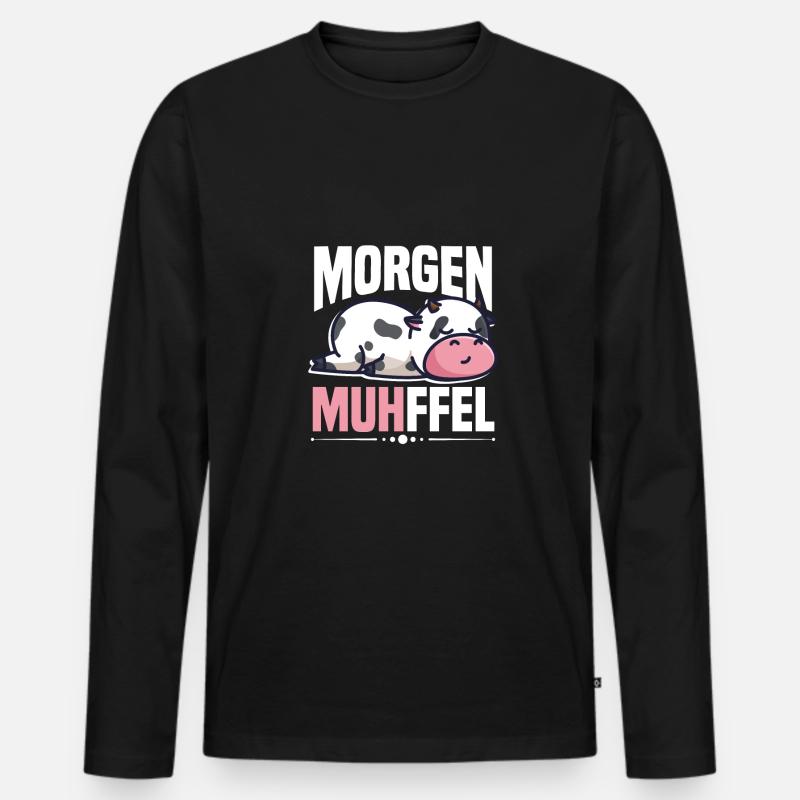 Morgenmuffel Kuh Motiv MUHffel - Männer Premium Bio Langarmshirt - Schwarz