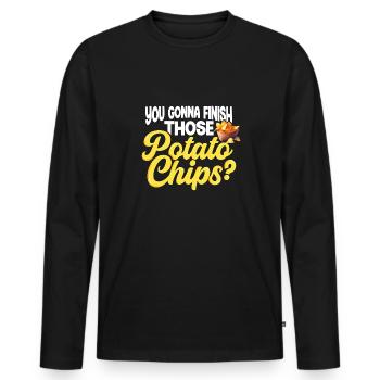 Funny potato chips quote for potato snacks lover - Men's Premium Organic Long Sleeve Shirt - black - Front - Nico (187cm)