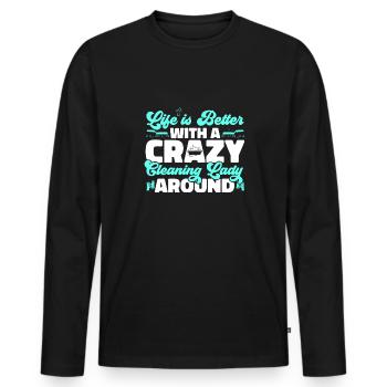 Aide domestique, femme de ménage, femme de ménage - T-shirt manches longues Premium bio Homme - noir - Devant - Nico (187cm)