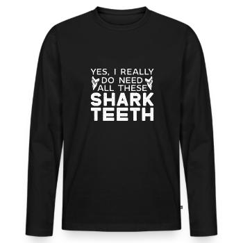 Megalodon Shark Tooth Fossil Collector Gift - Men's Premium Organic Long Sleeve Shirt - black - Front - Nico (187cm)