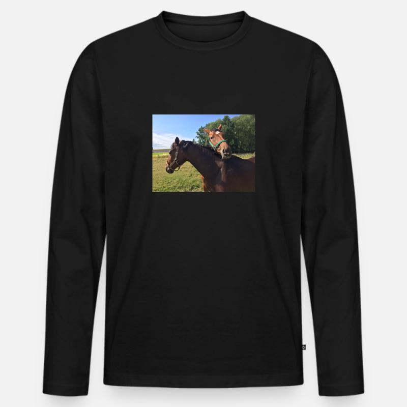 Pferde - Männer Premium Bio Langarmshirt - Schwarz