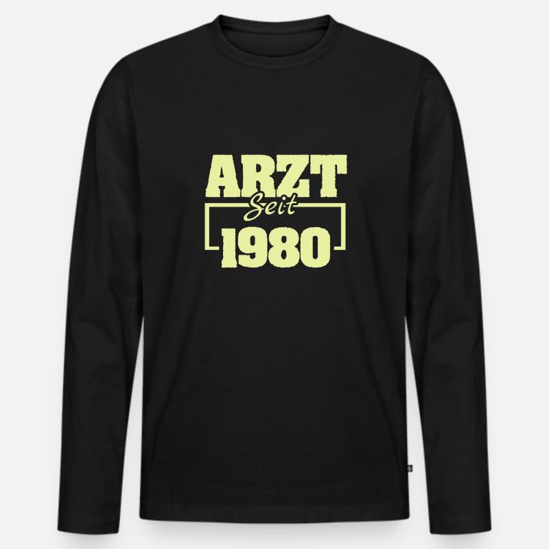 1980 - Männer Premium Bio Langarmshirt - Schwarz