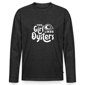 Fille aime les huîtres Fruits de mer Nature Animal - T-shirt manches longues Premium bio Homme - anthracite chiné - Devant - Nico (187cm)
