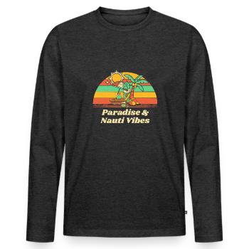 Paradise & Nauti Vibes Beach Été Océan Tropical - T-shirt manches longues Premium bio Homme - anthracite chiné - Devant - Nico (187cm)