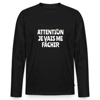 Attention j’vais me fâchir - T-shirt manches longues Premium bio Homme - noir - Devant - Nico (187cm)