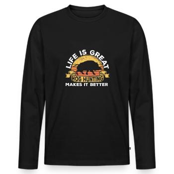 Chasse au sanglier chasseur sanglier - T-shirt manches longues Premium bio Homme - noir - Devant - Nico (187cm)