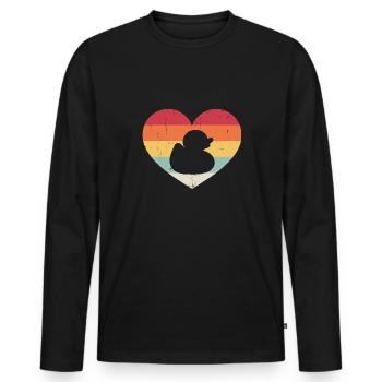 Vintage Heart Rubber Duck Duckling Duckie Retro - Men's Premium Organic Long Sleeve Shirt - black - Front - Nico (187cm)