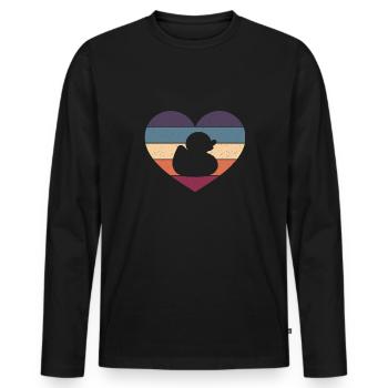 Retro Duckling Duckie Rubber Duck Vintage Heart - Men's Premium Organic Long Sleeve Shirt - black - Front - Nico (187cm)
