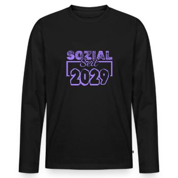 Sozial 2029 - Männer Premium Bio Langarmshirt - Schwarz - Vorne - Nico (187cm)