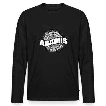 Geschenkidee Aramis - Männer Premium Bio Langarmshirt - Schwarz - Vorne - Nico (187cm)