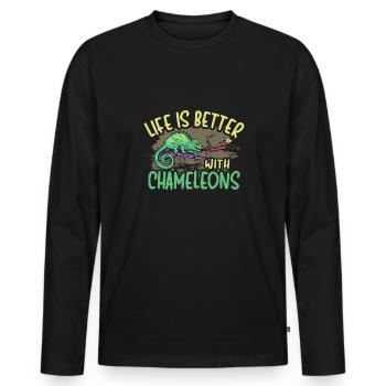 Herpétologiste des reptiles lézards caméléons - T-shirt manches longues Premium bio Homme - noir - Devant - Nico (187cm)