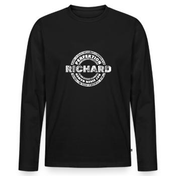Perfekt Richard - Männer Premium Bio Langarmshirt - Schwarz - Vorne - Nico (187cm)