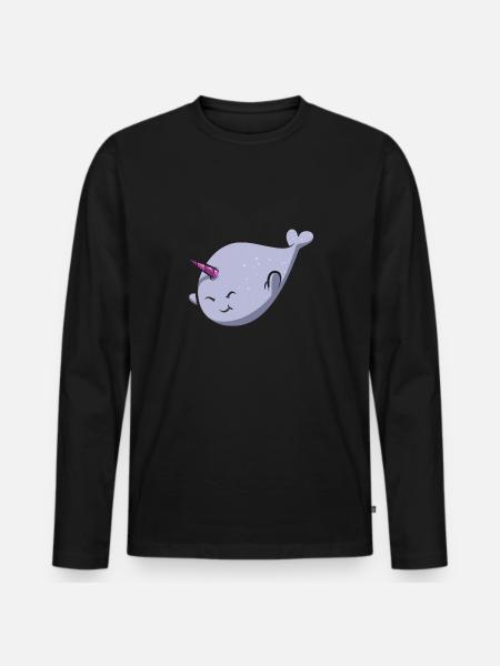 Narwal Einhornwal - Männer Premium Bio Langarmshirt - Schwarz
