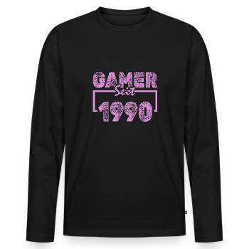 1990 - T-shirt manches longues Premium bio Homme - noir - Devant - Nico (187cm)